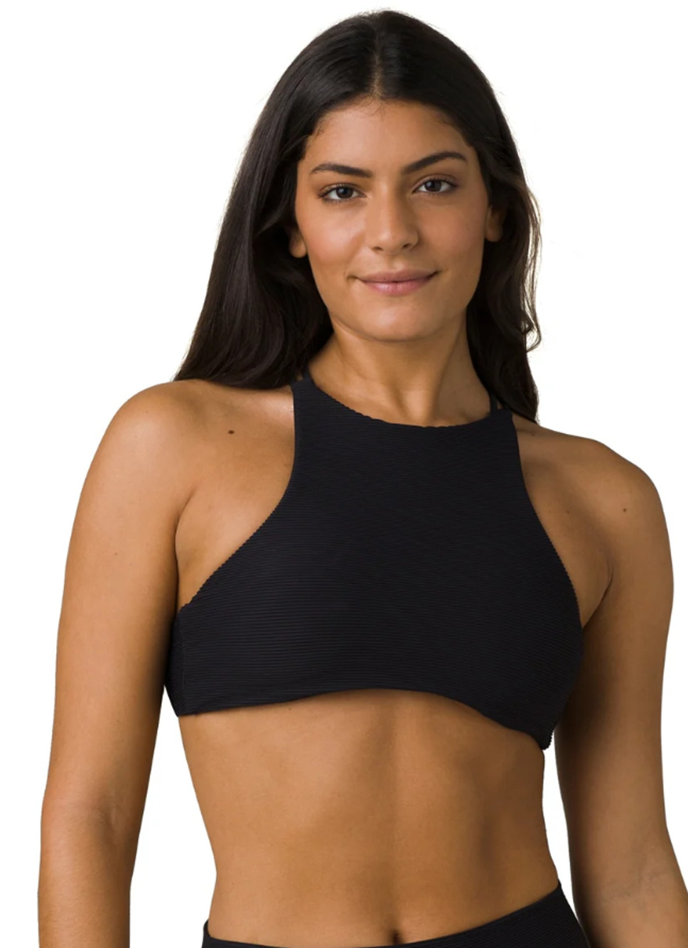 PRANA Women's Onyx Bay Bikini Top Small Black Ottoman High Neck Ribbed NWT